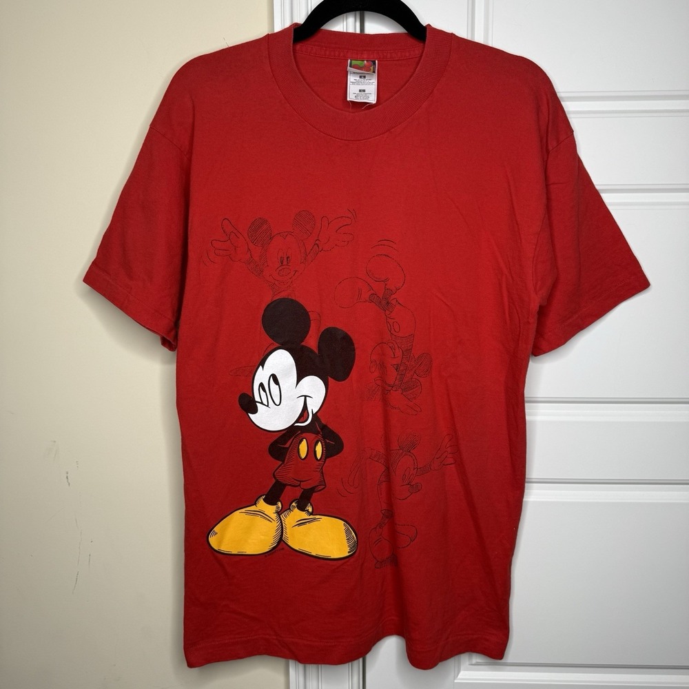 Vintage Mickey Mouse Sketch T Shirt Adult Large Red Mickey Unlimited Made In USA
